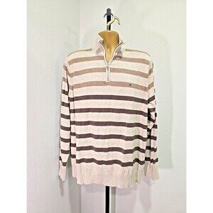 Tommy Hilfiger Preppy Logo Tan Ombre Stripe Pullover Sweater 1/4 Zip Mens Sz 2XL